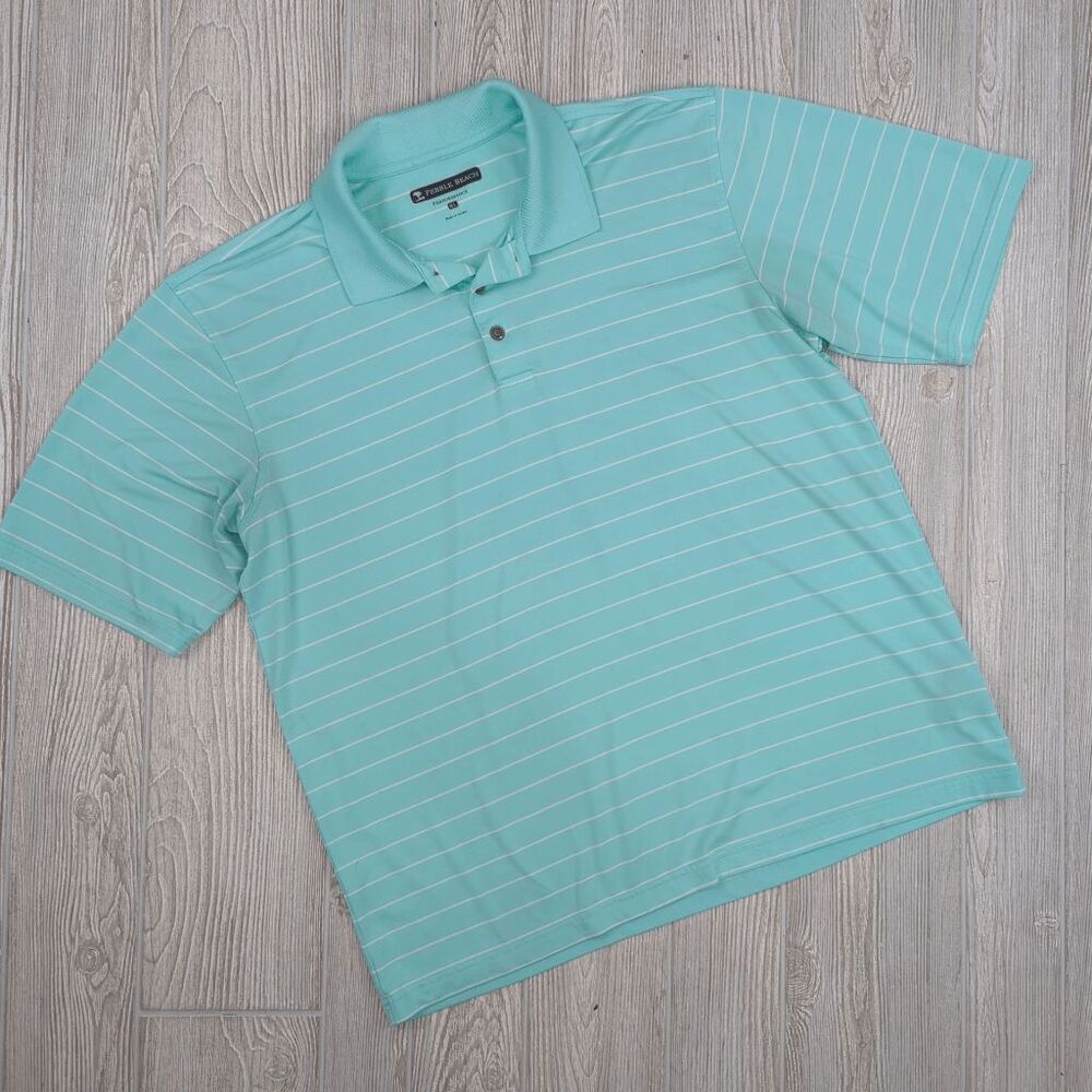 Pebble Beach Men’s XL Blue White Striped Performance Golf Polo Shirt
